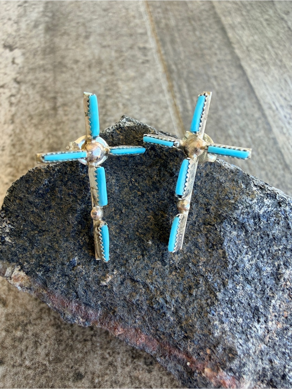Zuni Made Turquoise Cross Earrings